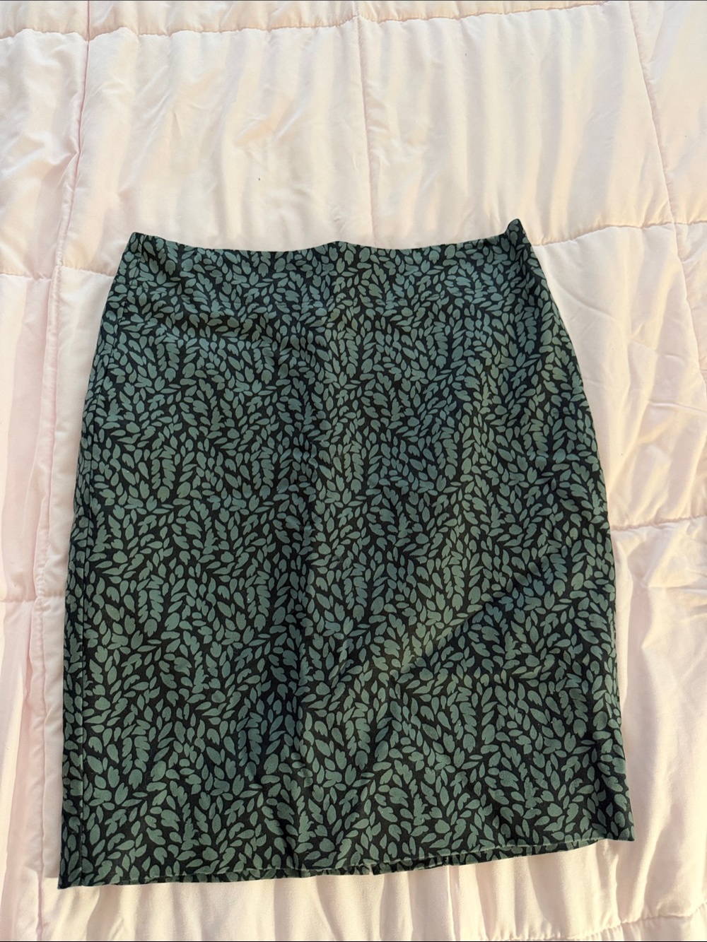 Vintage LOFT Black Pencil Skirt with Teal Leaf Print